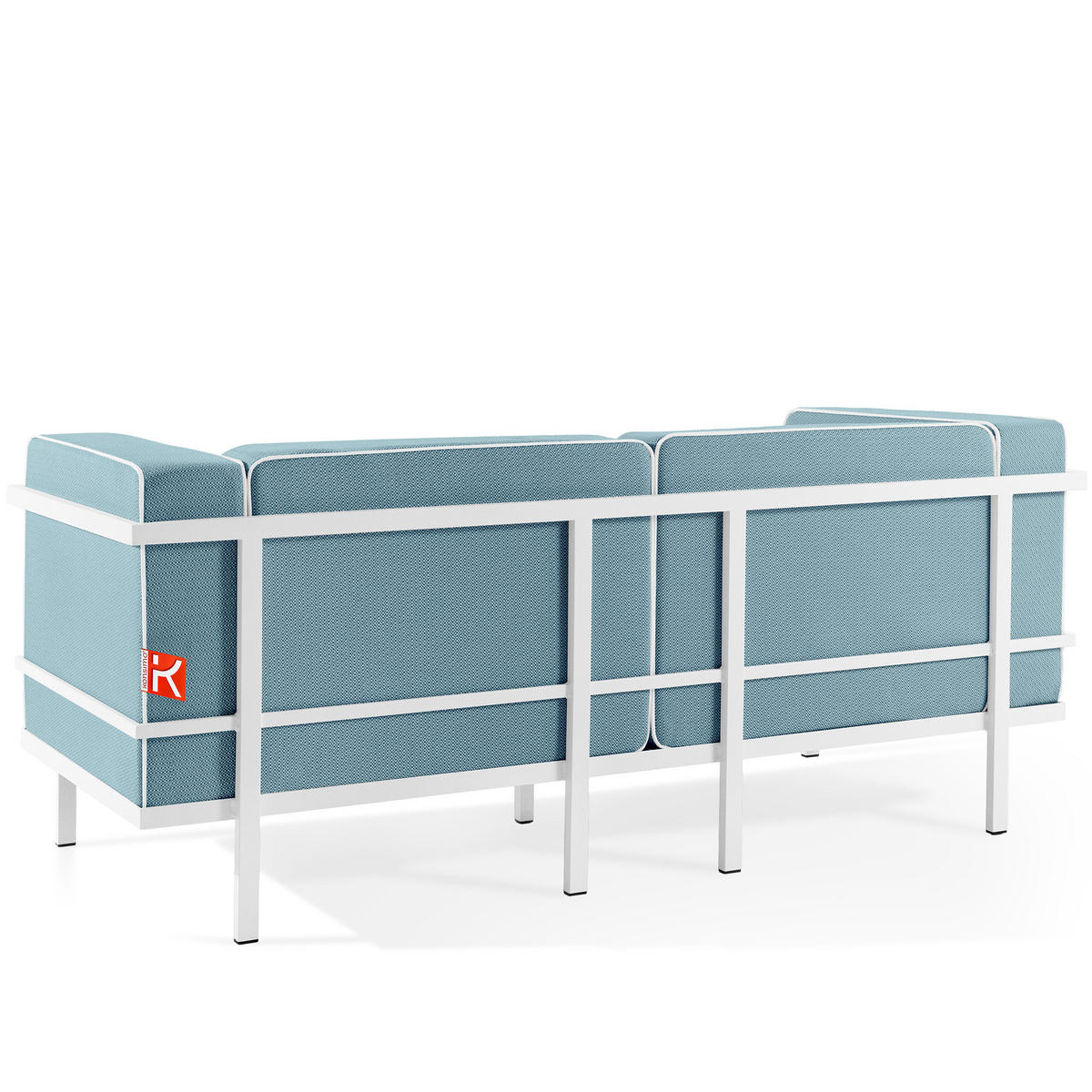 GARTENLOUNGE-SET TRIGLO 4-tlg., 1x Tisch, 2x Sessel, 1x Sofa 2-Sitzer, Modern, Weiß - Blau/Weiß, Glas/Textil - KONSIMO®
