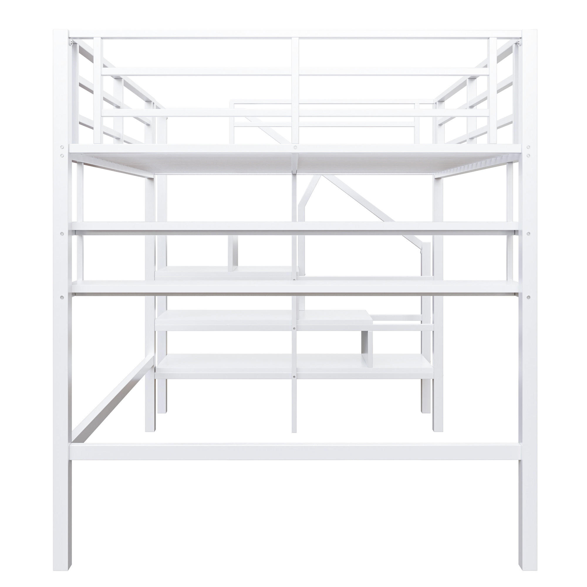 HOCHBETT mit Stauraum und Geländer Weiß 140x200 cm Metall - Weiß, Metall (140/200cm) - SONNENH