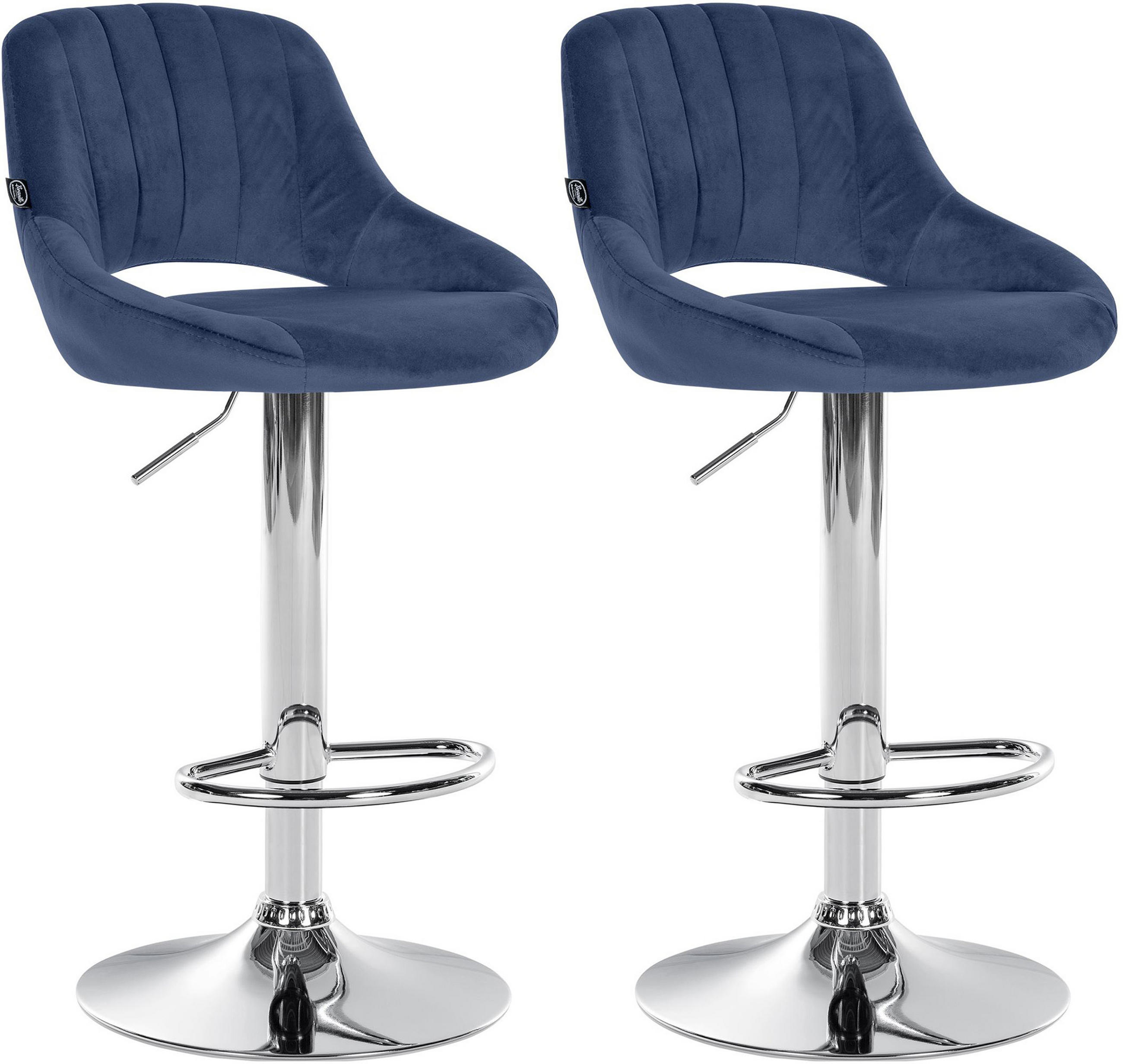 BARHOCKER 2er Set Milos Samt C blau - Blau/Chromfarben, Textil/Metall (47/106/48cm) - TPFLiving
