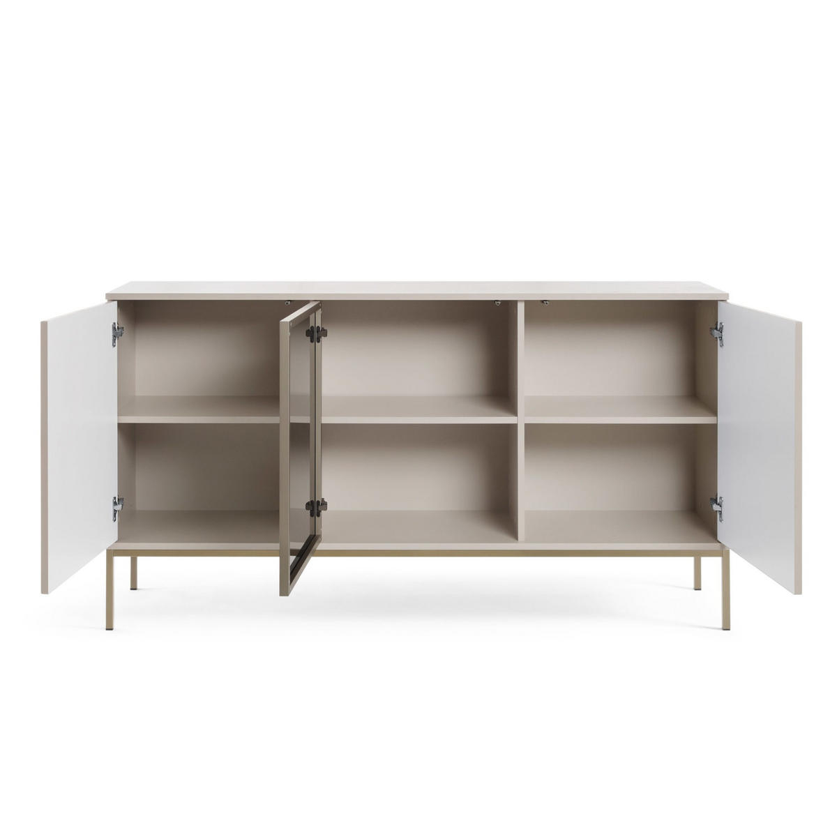 SIDEBOARD Laval K154 – Kaschmir mit Lamellen - Kaschmir, Glas/Holzwerkstoff (154/83/39cm) - Komodee