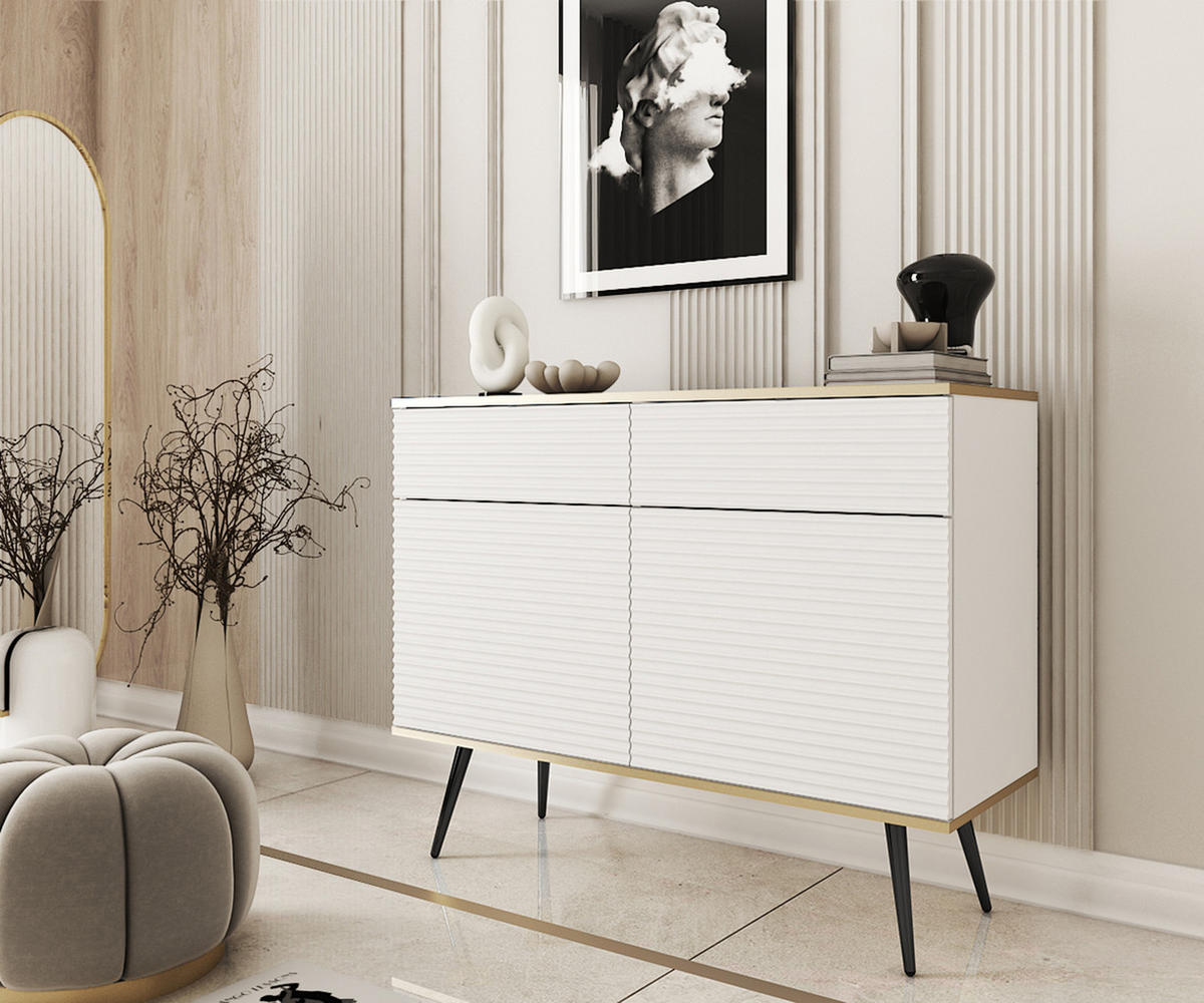 SIDEBOARD: weiß mit schwarzen Beinen, 107 x 85 x 39 - Weiß, Holzwerkstoff (107/85/39cm) - 3XE LIVING