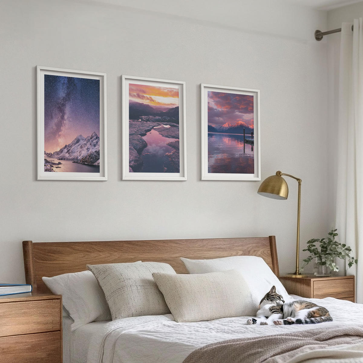 WANDBILDER 3er-Set - 40x60 cm Weißer Rahmen - Berge, Wasser, wunderschöne Landschaften - Weiß, Kunststoff (40/60cm) - ArtPrintCave