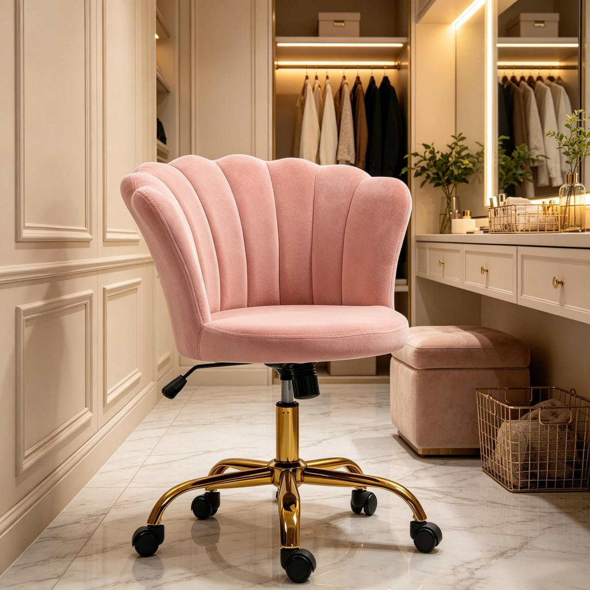 DREHSTUHL rosa Velours Friseurstuhl höhenverstellbar 69 cm - Rosa, Textil (69/80/64cm) - Gisaae