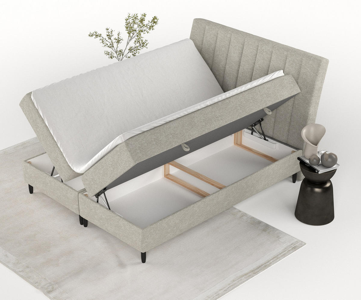 BOXBETT Merton Beige Grau 140/200 cm - Beige/Schwarz, Holz/Holzwerkstoff (140/200cm) - Maison de Reve