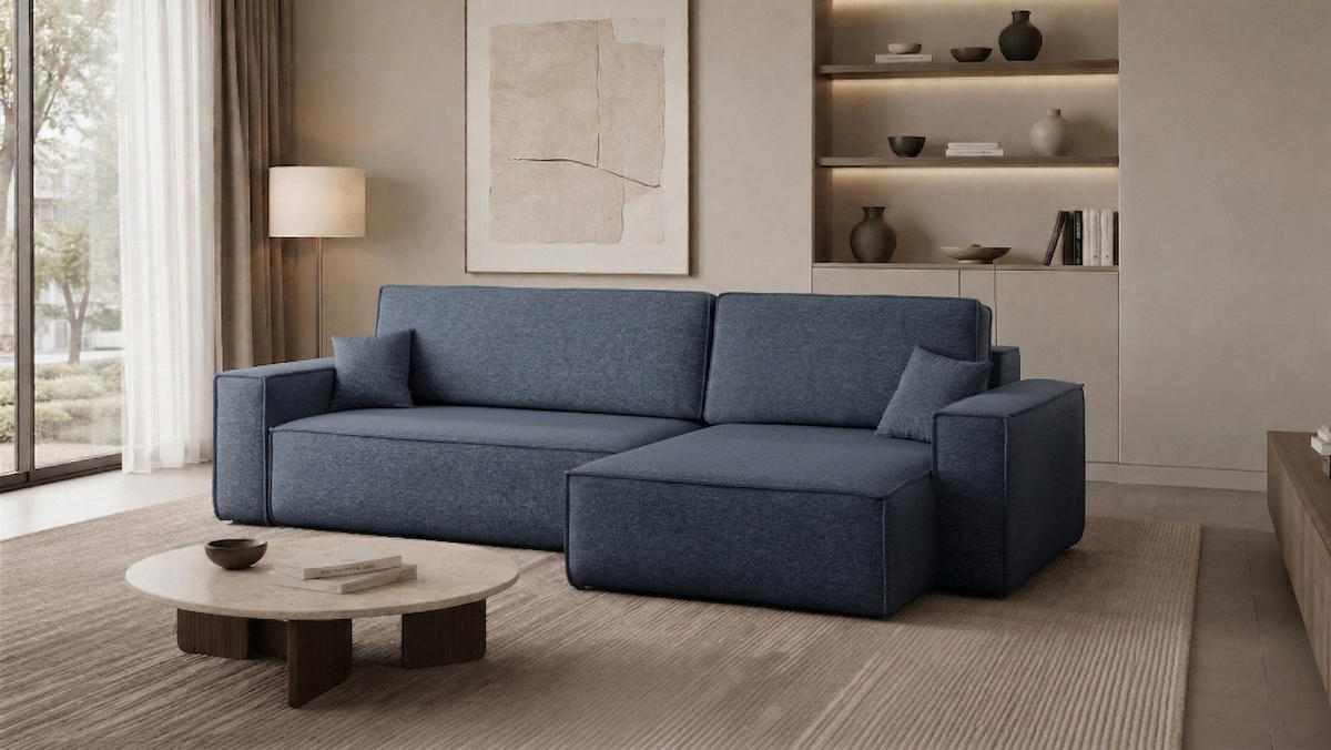 ECKSOFA Mit Schlaffunktion Und Bettkasten, Eckcouch Best XL Stoff Verita Marineblau Rechts - Dunkelblau, Holz (274/145cm) - Kaiser Möbel