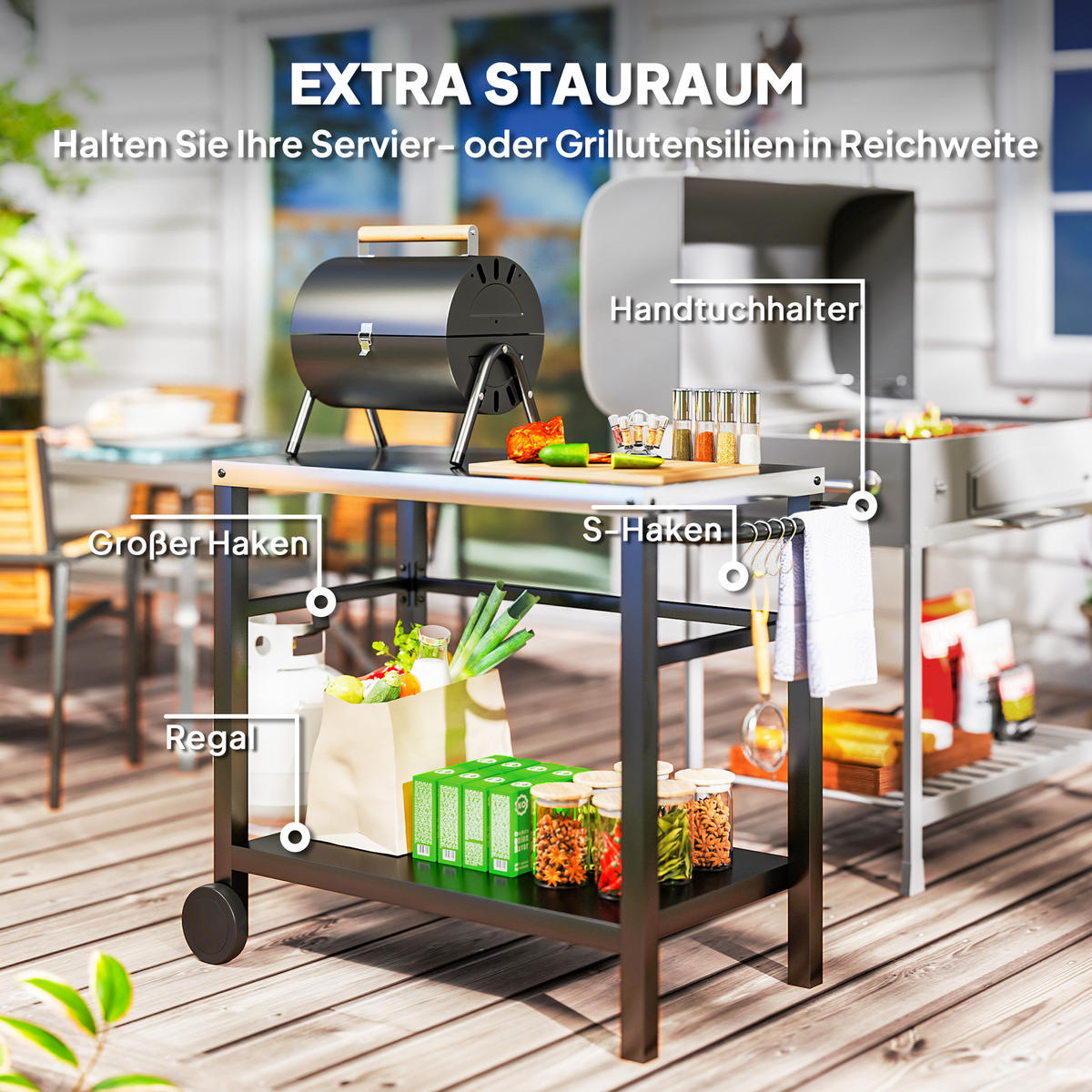 GRILLWAGEN mit Seitengriff Dunkelgrau - Dunkelgrau, Metall (56/81/102cm) - Outsunny