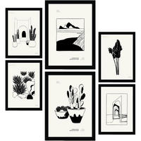 POSTER Set Mit 6 In Schwarzer Tinte Kakteen In Töpfen Künstlerische Und Abstrakte Drucke Für Innenarchitektur A3 & A4 Schwarzer Rahmen - Schwarz, Papier (29/3cm) - Nacnic