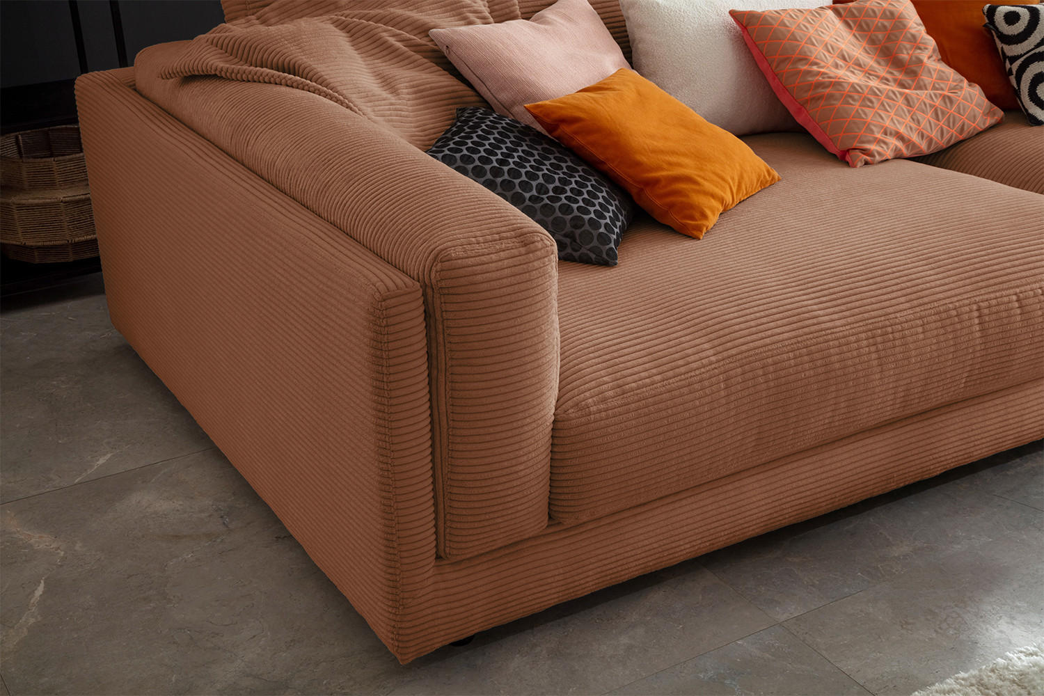 BIG SOFA RAINA Braun Cord - Dunkelbraun/Schwarz, Kunststoff/Textil (294/85/150cm) - KAWOLA