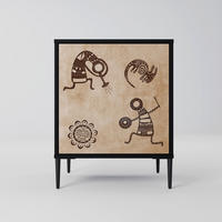 SIDEBOARD AFRICAN STYLE, Schwarz, 57,5x42x72,5 cm, Schwarze Metallfüße - Multicolor/Schwarz, Holzwerkstoff/Metall (57.5/72.5/42cm) - SpaceRebels