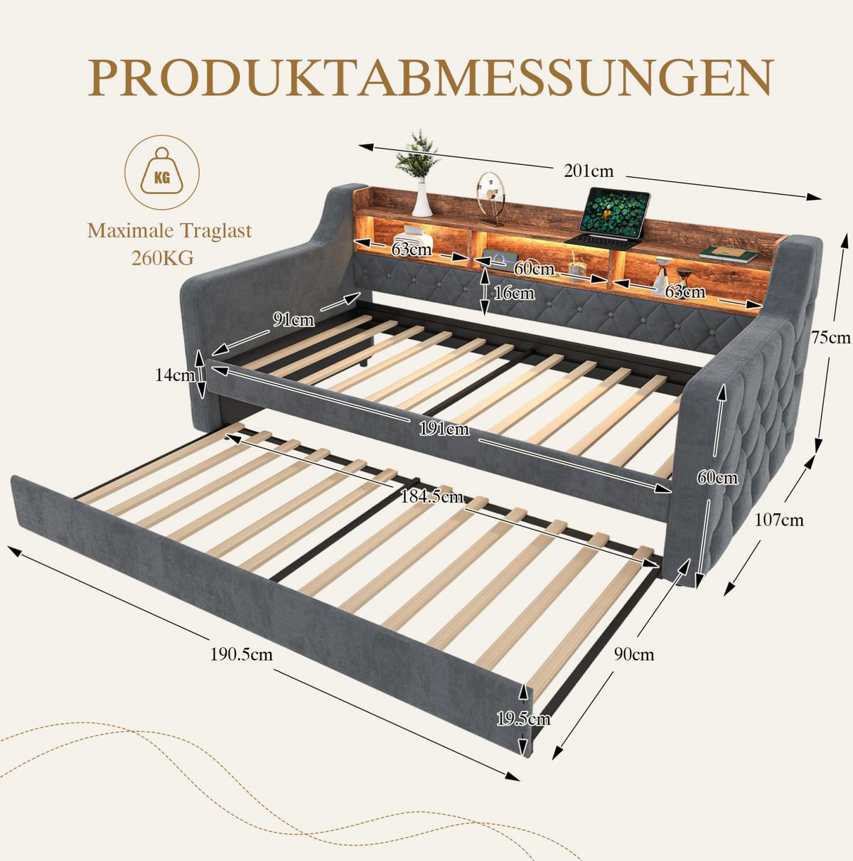 POLSTERBETT 90/190 cm Dunkelgrau aus Samt mit Stauraum - Dunkelgrau, Textil - OKMYHOME