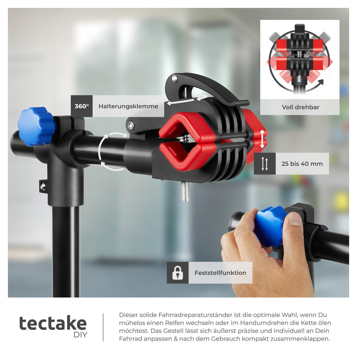 FAHRRADMONTAGESTÄNDER, inklusive Werkzeugablage,schwarz - Schwarz, Textil (85/200/85cm) - tectake