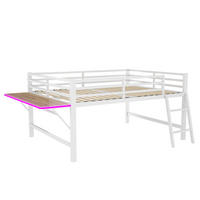METALLBETT 140/200 cm DE-04630, mit Schreibtisch und LED-Lichtband in Weiß - Weiß, Metall (140/200cm) - ComfortXL