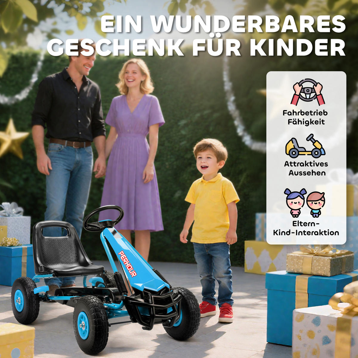 PEDAL-GOKART DE-06241 mit höhenverstellbarem Sitz, Bremse und Kupplung Blau - Blau, Kunststoff/Metall (110/61/62cm) - ComfortXL