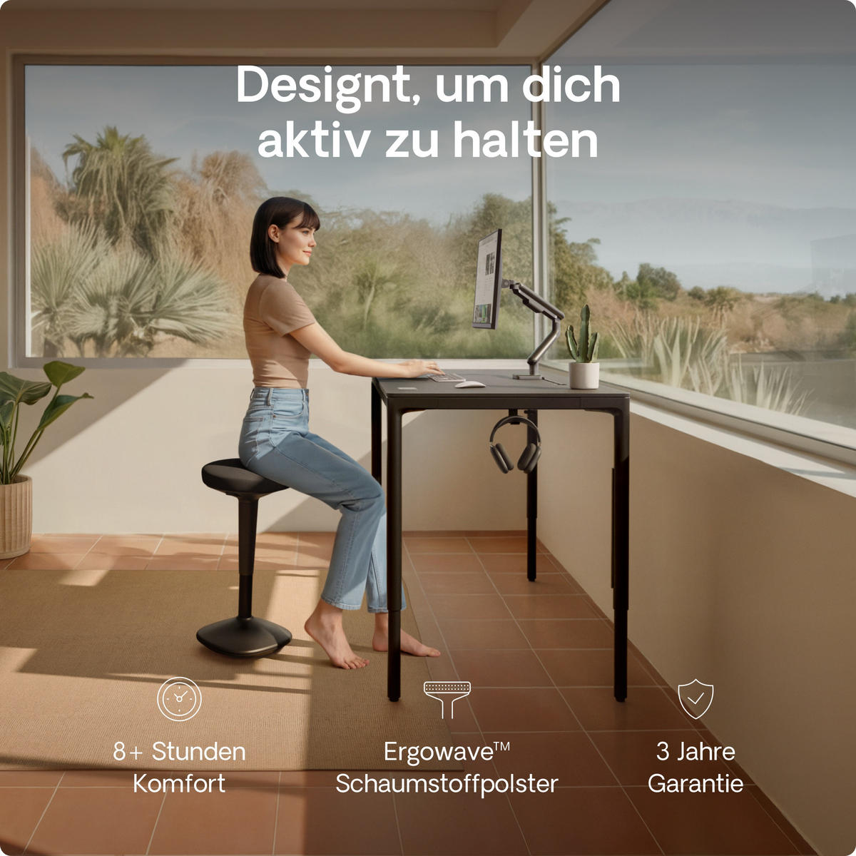 ERGONOMISCHER Balancehocker, Schwarz - Schwarz, Kunststoff (37/58/37cm) - Desktronic