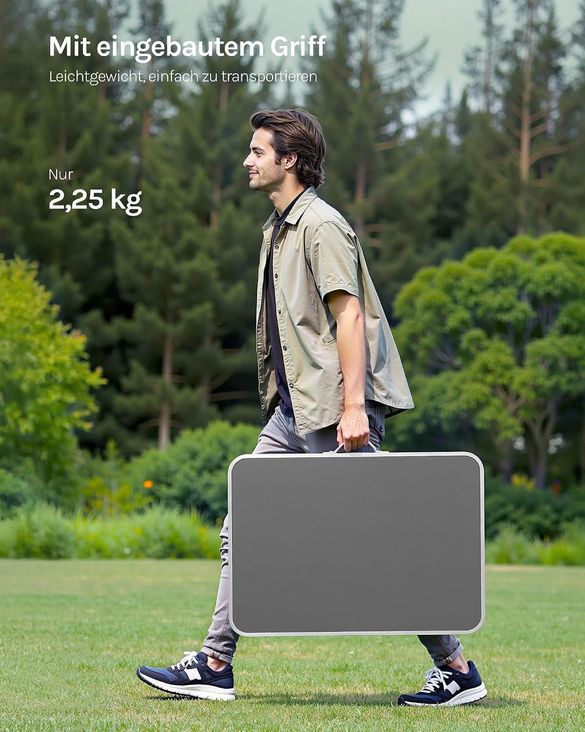 CAMPINGTISCH mit Griff Klappbar 70 x 50 x 60 cm Grau - Grau, Metall (70/50/60cm) - Woltu