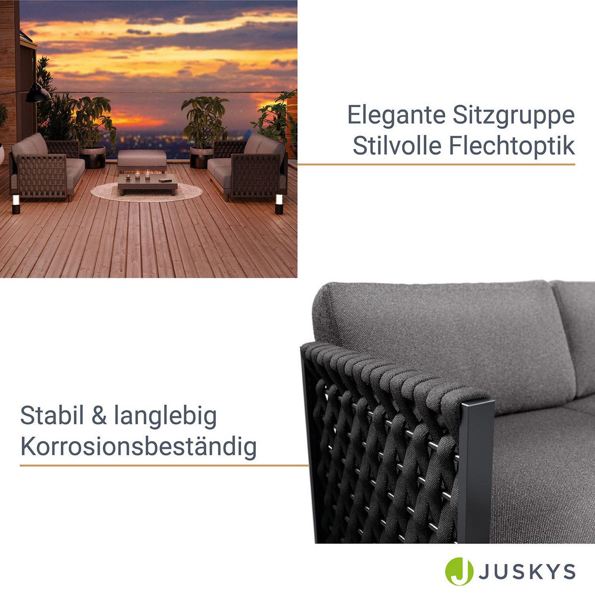 LOUNGEGARNITUR Port Royale Anthrazit - Anthrazit, Metall - Juskys