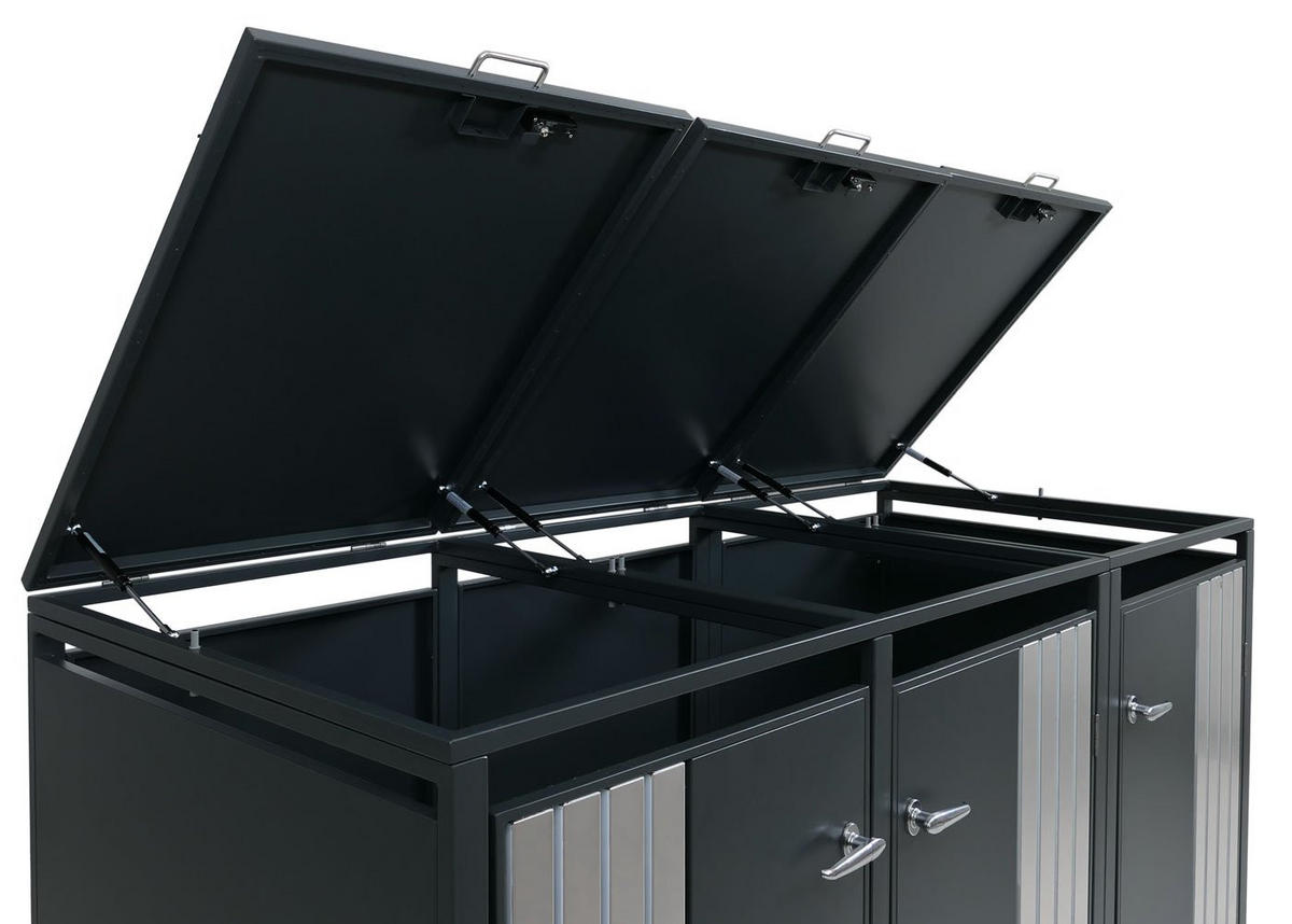 MÜLLTONNENBOX 3er mit Deckel HxBxT 122x200x84cm Anthrazit Edelstahl - Anthrazit, Metall (200/122/84cm) - PROREGAL