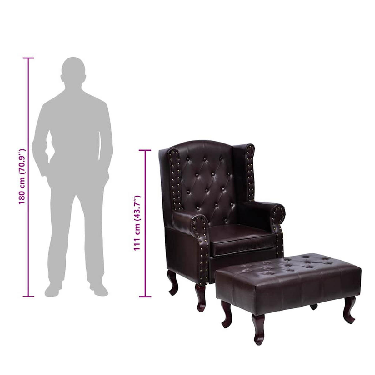 SESSEL MIT FUSSHOCKER DUNKELBRAUN KUNSTLEDER - Schwarz, Leder (78/111/66cm) - vidaXL