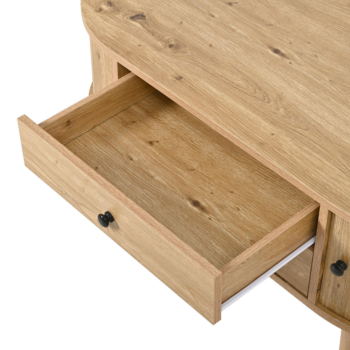 COUCHTISCH DE-37074 oval mit Schiebetüren und 2 Schubladen Eiche - Eichefarben, Holzwerkstoff (100/50/40cm) - ComfortXL