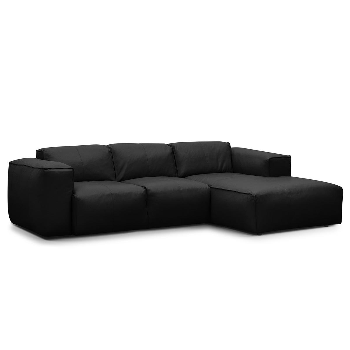 3-SITZER ECKSOFA mit Longchair - Schwarz, Leder/Kunststoff (251/173cm) - home24