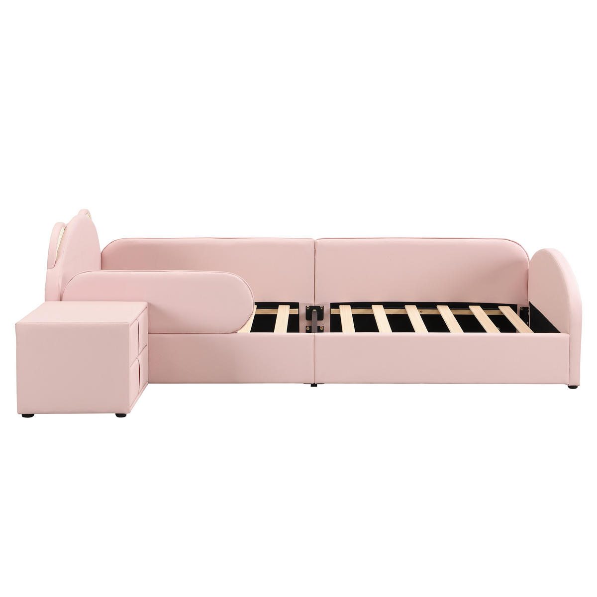 KINDERBETT 90/200 cm in Rosa mit Bären-Kopfteil und Nachttisch - Rosa, Textil (90/200cm) - BEAOK