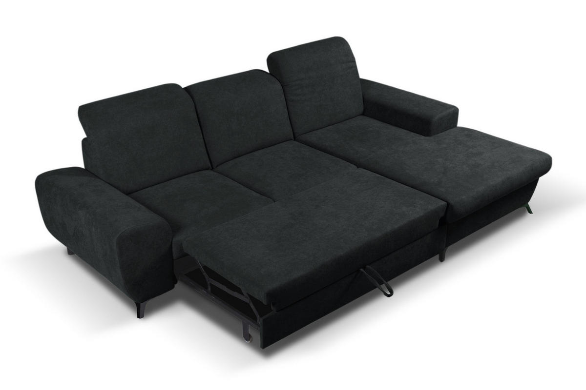 ECKSOFA LUCE R-S Anthrazit Plüsch-Stoff mit Schlaffunktion - Anthrazit, Holz (279/172cm) - MASSENO