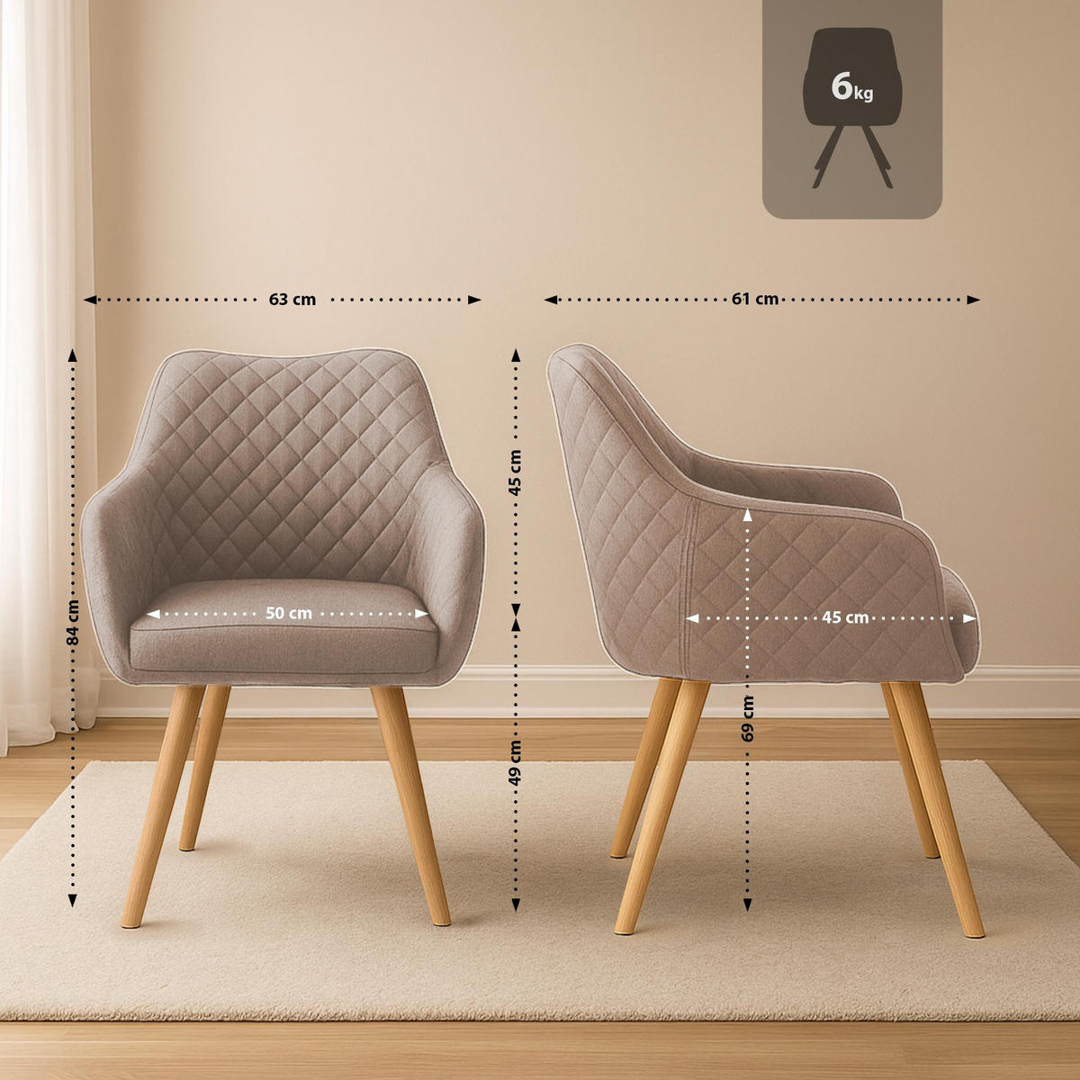 ESSZIMMERSTUHL Stoff Taupe - Taupe/Eukalyptusholzfarben, Holz/Textil (63/84/61cm) - CLP