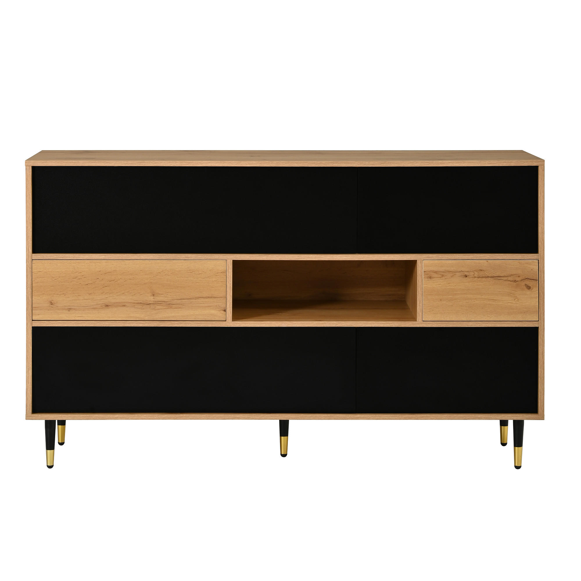 SIDEBOARD Holz Schwarz 2 Schubladen Türen Mittelfach Modern - Multicolor, Holzwerkstoff (140/84.5/40cm) - FLIEKS