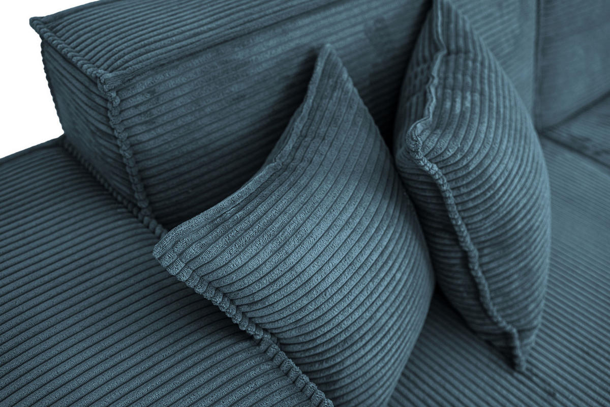 ECKSOFA Hana Loft 3-Sitzer Ecke Links, Cordstoff Chenille, Dunkelblau 241/80/168 cm - Blau/Schwarz, Textil/Metall (241/168cm) - WFL GROUP