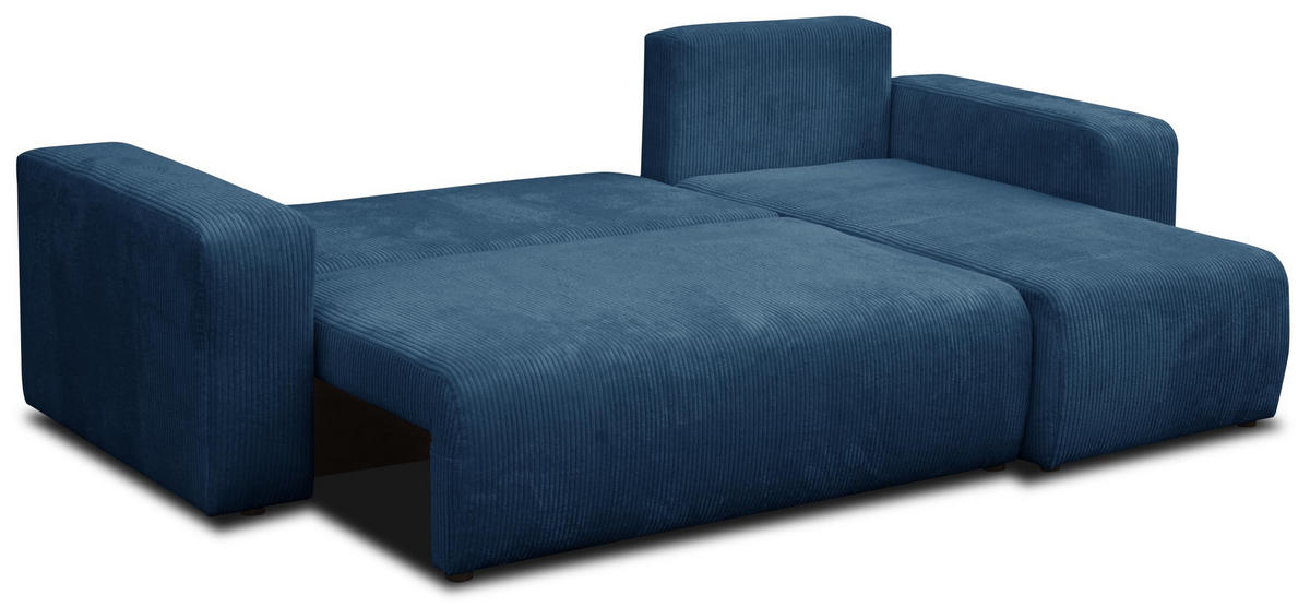 ECKSOFA LUNA mit Schlaffunktion und Bettkasten Cord-Stofff (Blau) - Blau, Textil (244/142cm) - VENASI MÖBEL