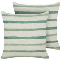 DEKOKISSEN 2er-Set Grün 45/45 cm Kafra - Beige/Grün, Textil (45/45cm) - Beliani