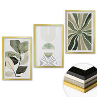 WANDBILDER 3er Set - 40x60 cm Goldrahmen - Pflanzenmotive, Geometrie, Grün - Goldfarben, Kunststoff (40/60cm) - ArtPrintCave