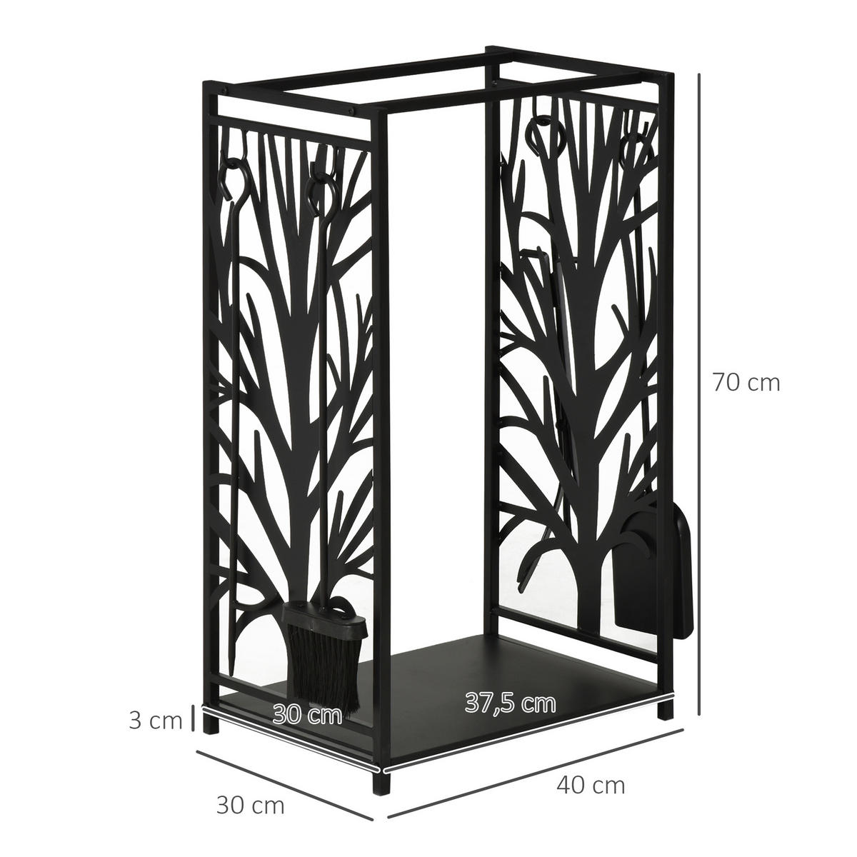 KAMINHOLZSTÄNDER, Stahl, Schwarz - Schwarz, Metall (30/70/46cm) - HOMCOM
