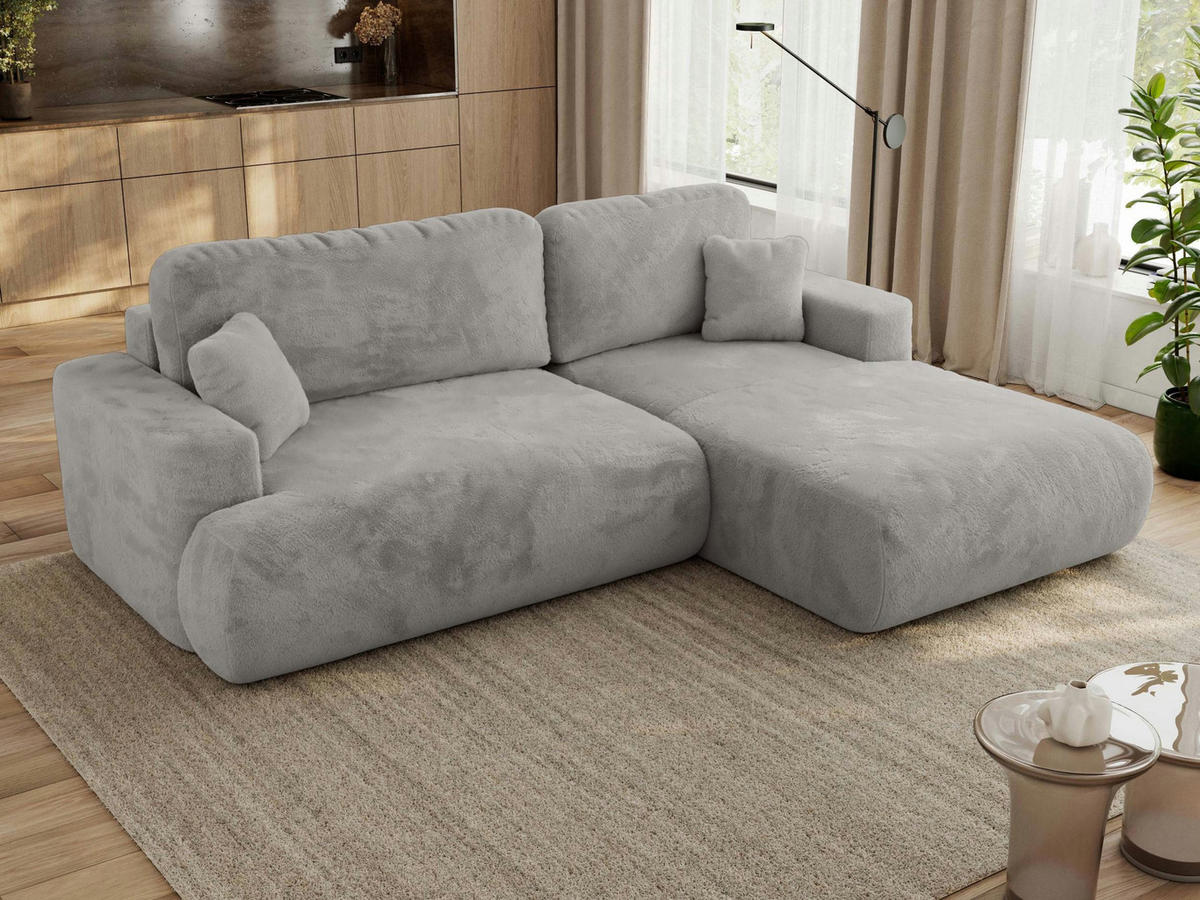 ECKSOFA OVO L Hellgrau Plüsch - Rechts Seite - Hellgrau/Schwarz, Kunststoff/Textil (195/271cm) - MKS