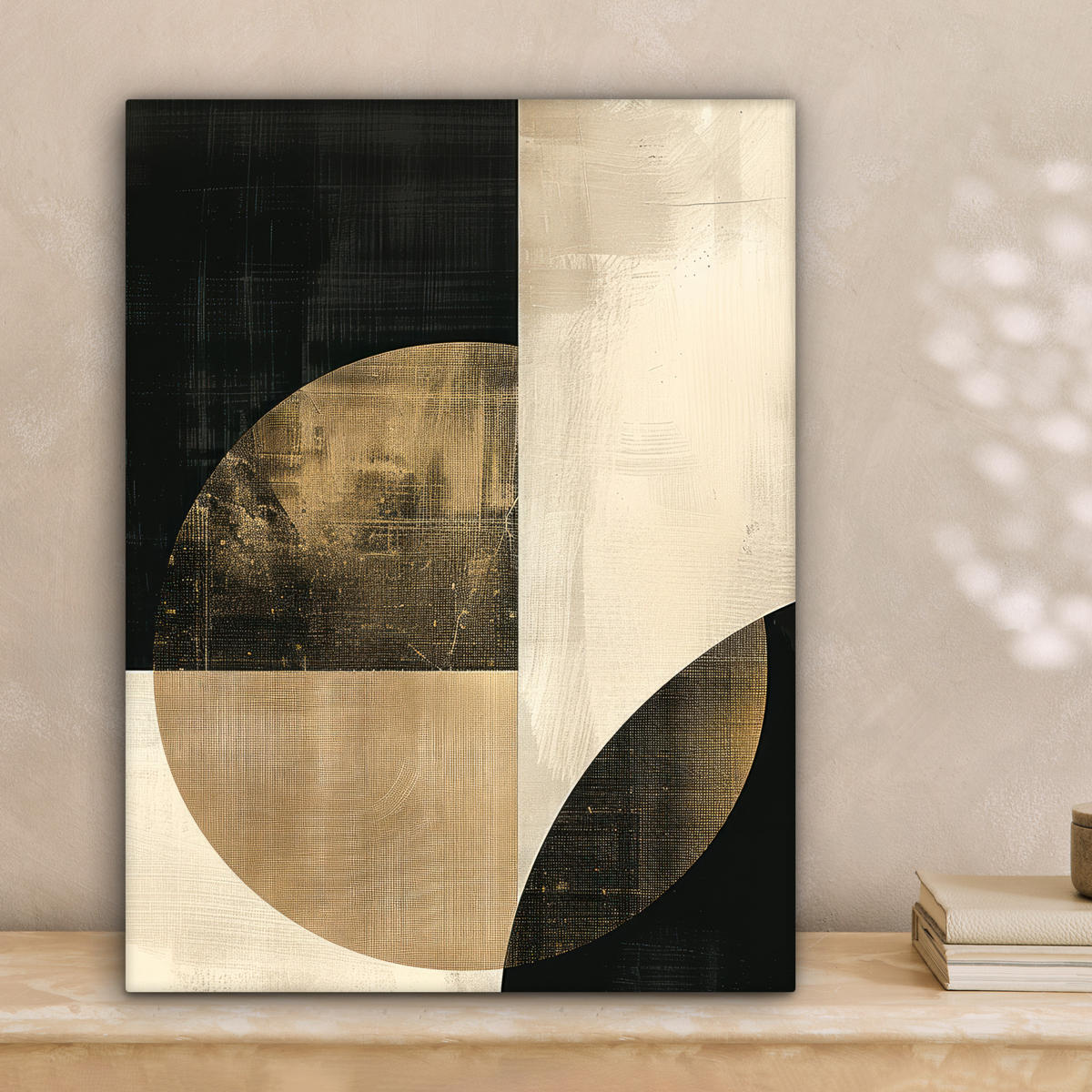 LEINWANDBILD Abstrakt - Geometrische Formen - Schwarz - Gold 30x40 cm - Ecru, Textil (30/40cm) - MuchoWow