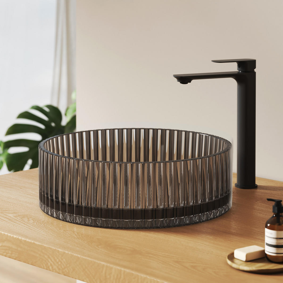 WASCHBECKEN Klarglasspüle Schwarz Ø40 / 12 cm - Schwarz, Glas (40/12/40cm) - EMKE