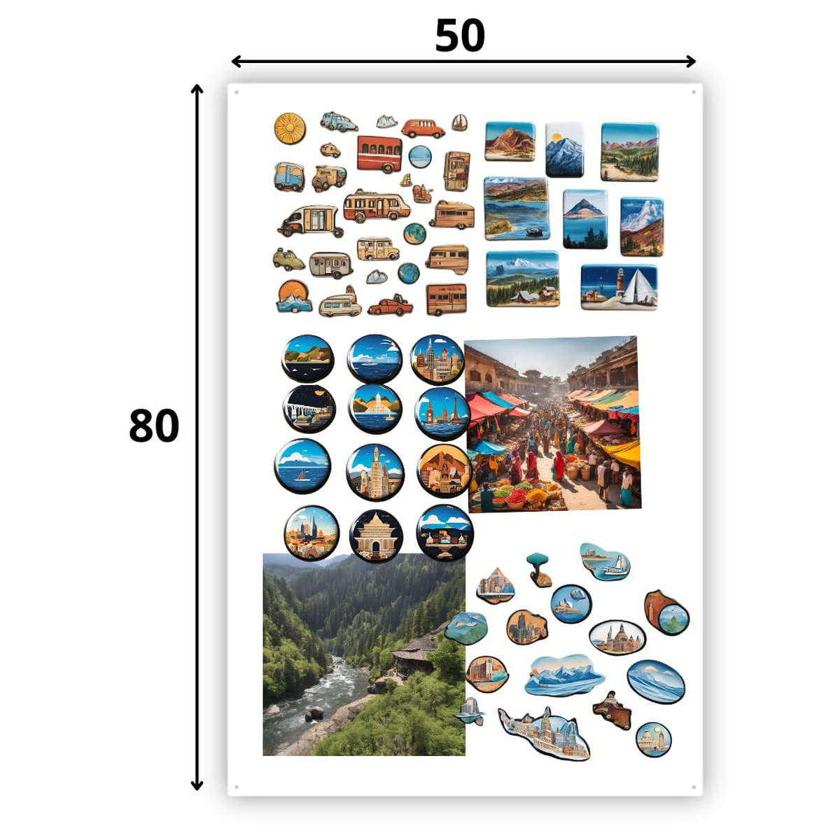 MAGNETTAFEL Klein & Groß Weiß 80x50 cm - Magnetisches Stahlboard für Magnete, Fotos und Notizen, Beschreibbar - Weiß, Metall (50/80/0.7cm) - ANWICAR