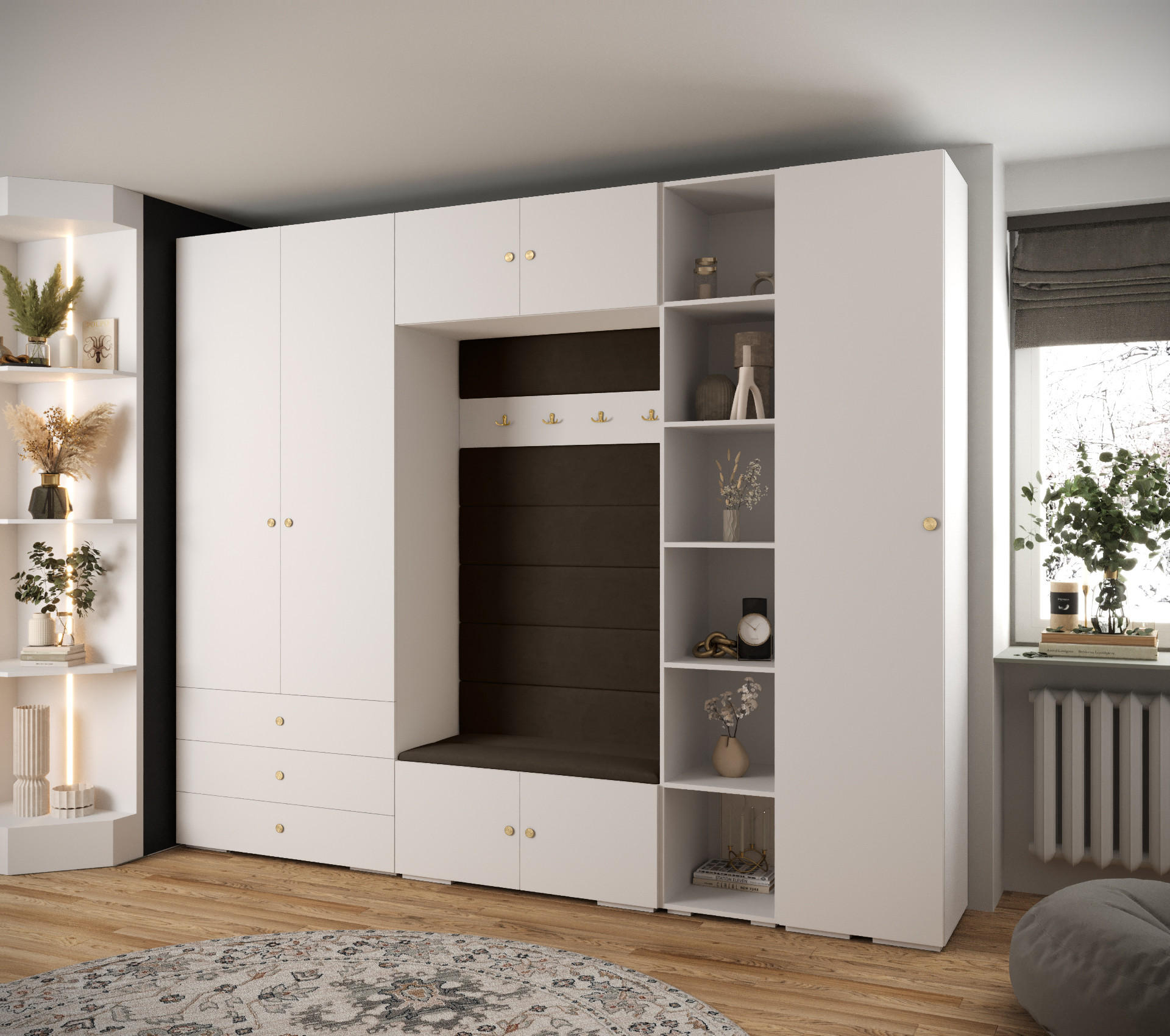 GARDEROBEN-SET 236,7/290/47 - Goldfarben/Weiß, Holz/Kunststoff (290/236.7/47cm) - Abiks Möbel
