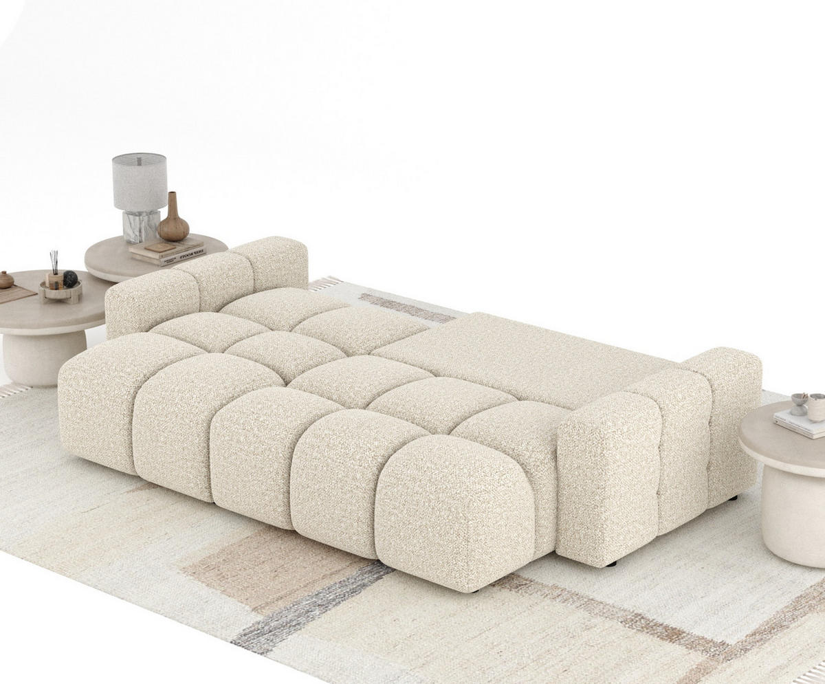 ECKSOFA MIT SCHLAFFUNKTION Ucci Beige Plüschstoff - Beige/Schwarz, Holz/Holzwerkstoff (233/142cm) - Maison de Reve