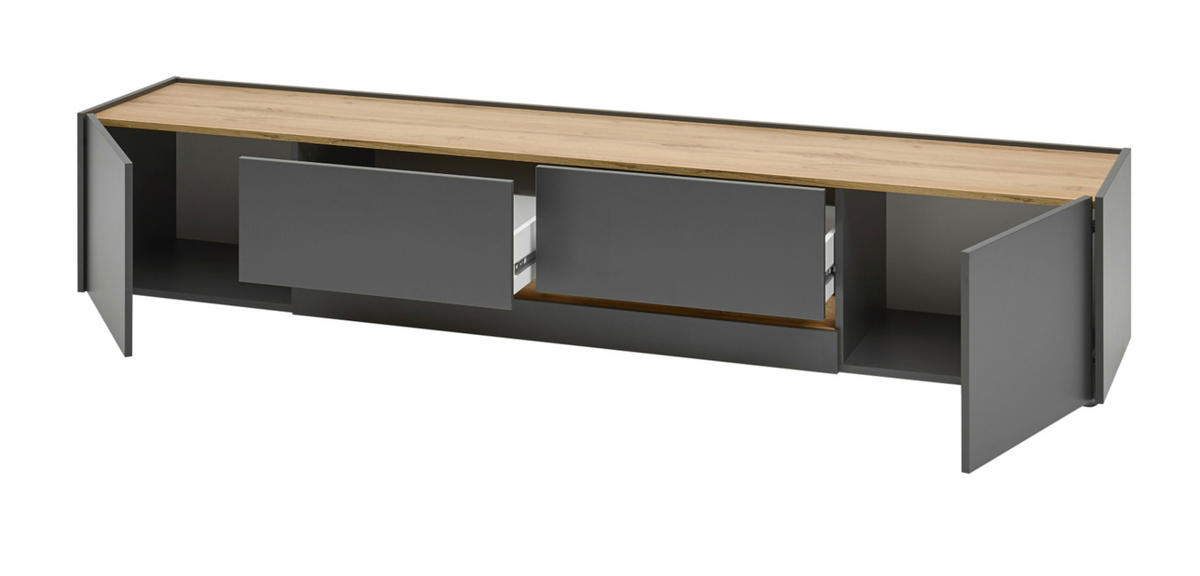 TV-LOWBOARD grau matt, Eiche Wotan 223 cm, TV Unterteil mit viel Stauraum - Eiche Wotan/Schwarz, Holzwerkstoff/Kunststoff (223/40/45cm) - Furn.Design