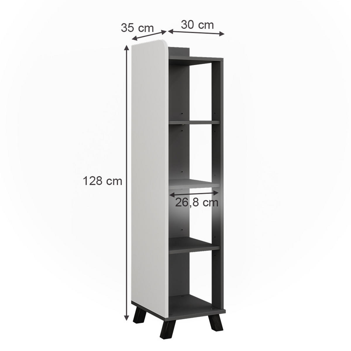 MIDISCHRANK Karen Anthrazit/Weiß 30 x 128 cm mit Fächern - Anthrazit/Weiß, Holzwerkstoff (30/128/35cm) - Vicco