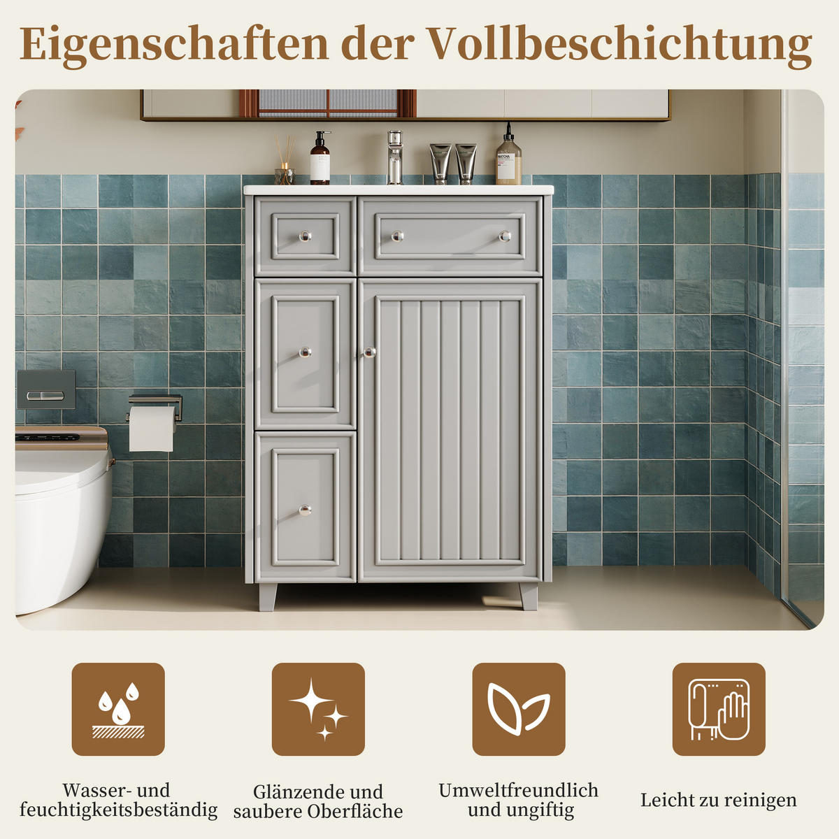 WASCHTISCHKOMBI 61/47/87 cm Grau mit 3 Schubladen, ohne Wasserhahn - Grau, Holz/Holzwerkstoff (47/87/61cm) - Oxeza