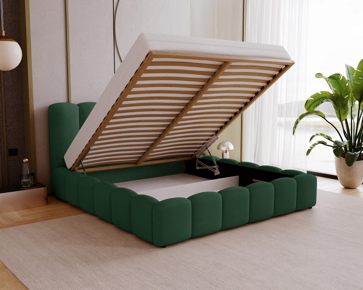 POLSTERBETT 200x200 cm Florent, Bettkasten, Samt, Grün - Grün, Holz/Textil (200/200cm) - Emporius