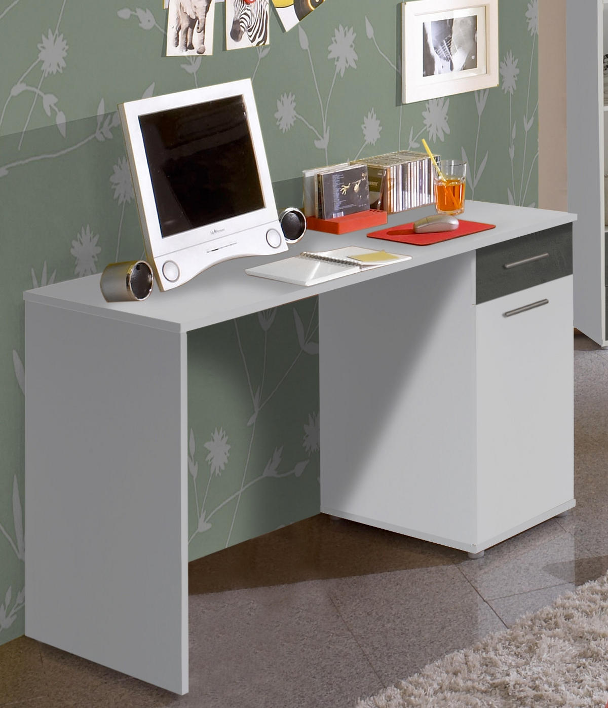 JUGENDZIMMER Star 4 teilig in Weiß und Beton - Kinderzimmer Komplett Set - Weiß/Grau, Holzwerkstoff (80/200/120cm)