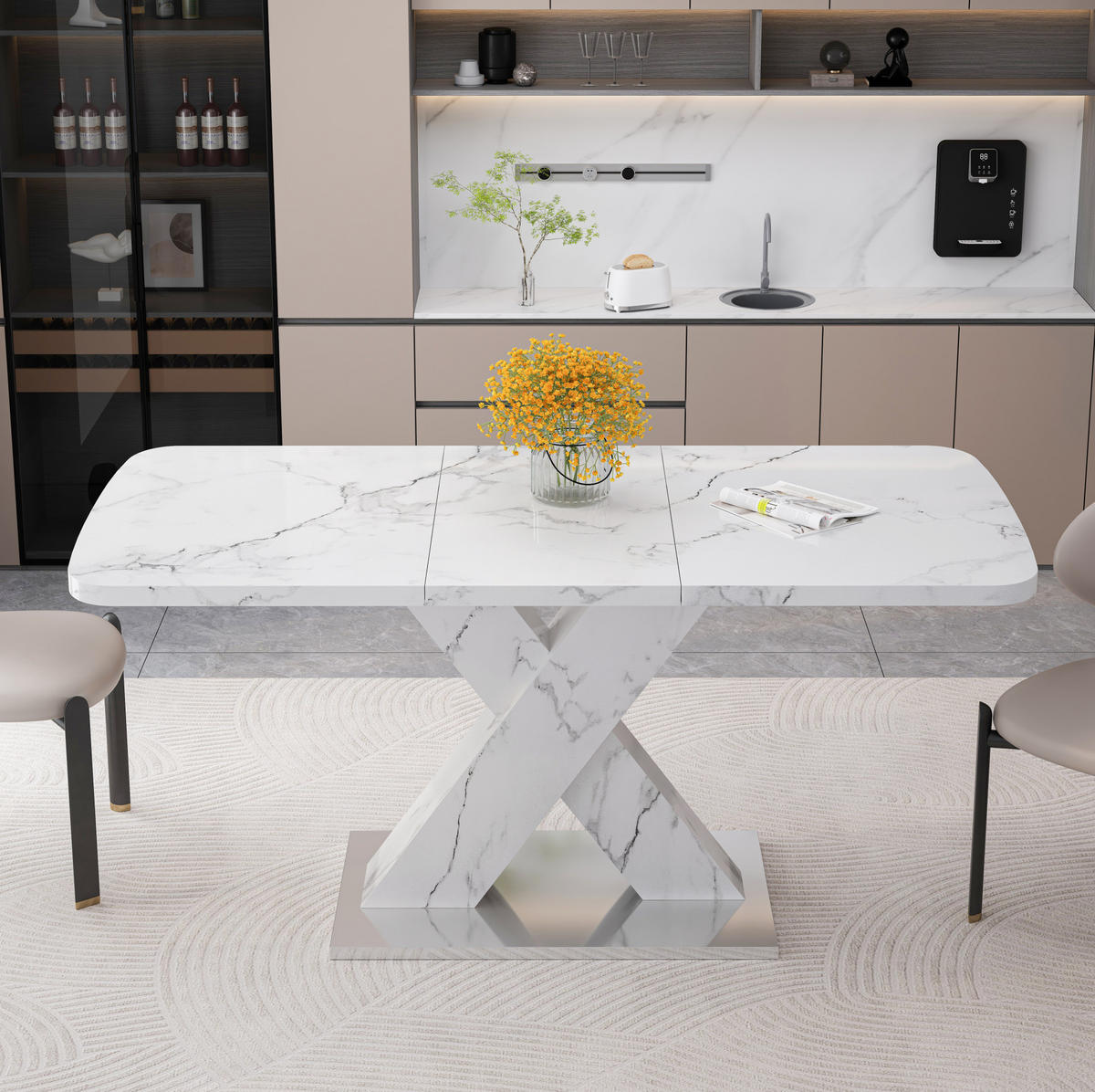 ESSTISCH 120/160/80/76,5 cm Weiß aus MDF und Stahl mit Ausziehfunktion - Weiß, Holzwerkstoff (160/80/76.5cm) - OKMYHOME