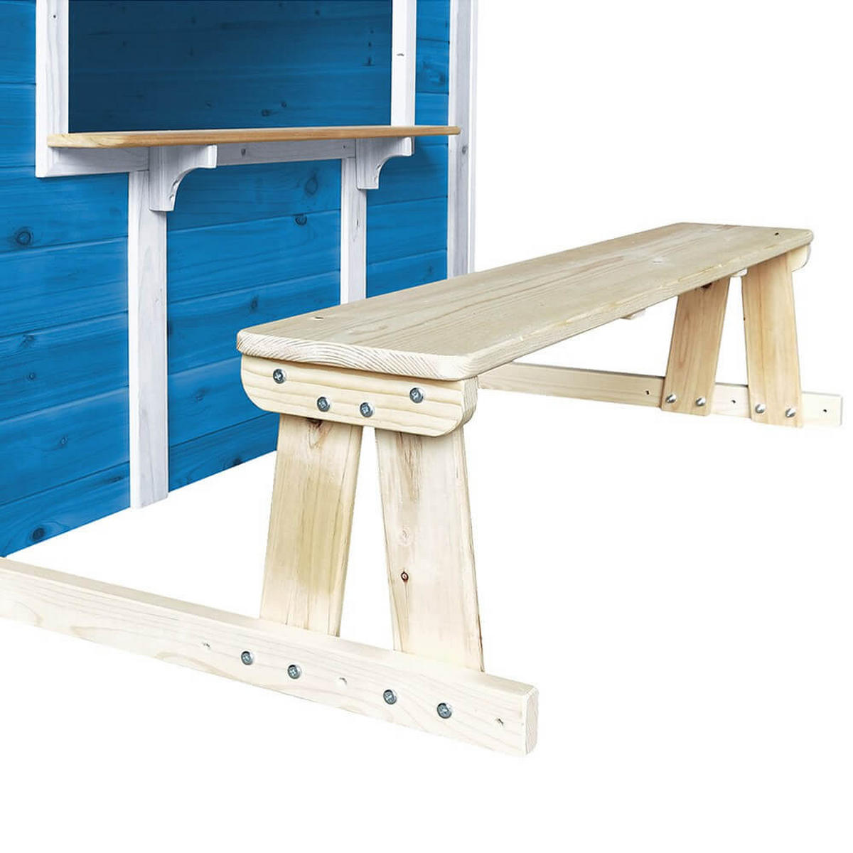 SPIELHAUS DER GROSSE PALAST - Farbe: Blau, Ausstattung: Mit Bank - Blau, Holz (101/128/106cm) - Home Deluxe