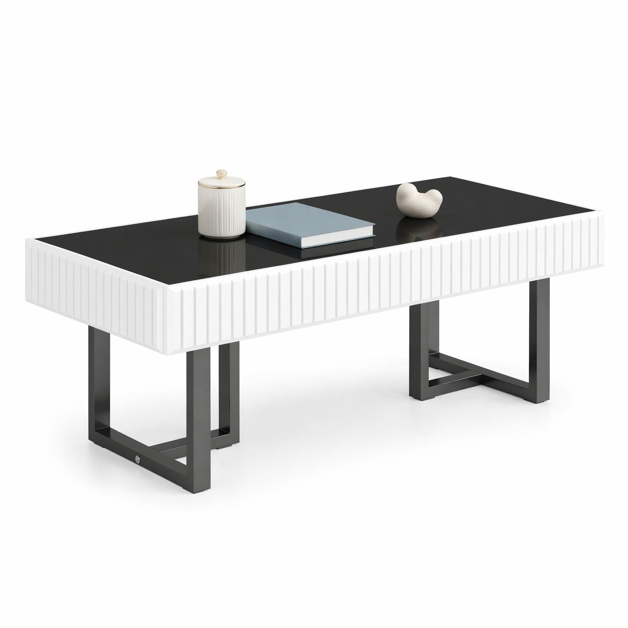 COUCHTISCH in Schwarz-Weiß mit moderner Tischplatte für stilvolle Einrichtung für Wohnzimmer, B110/T50.5/H41cm - Schwarz/Weiß, Holzwerkstoff/Metall (50.5/110/41cm) - STILVORA