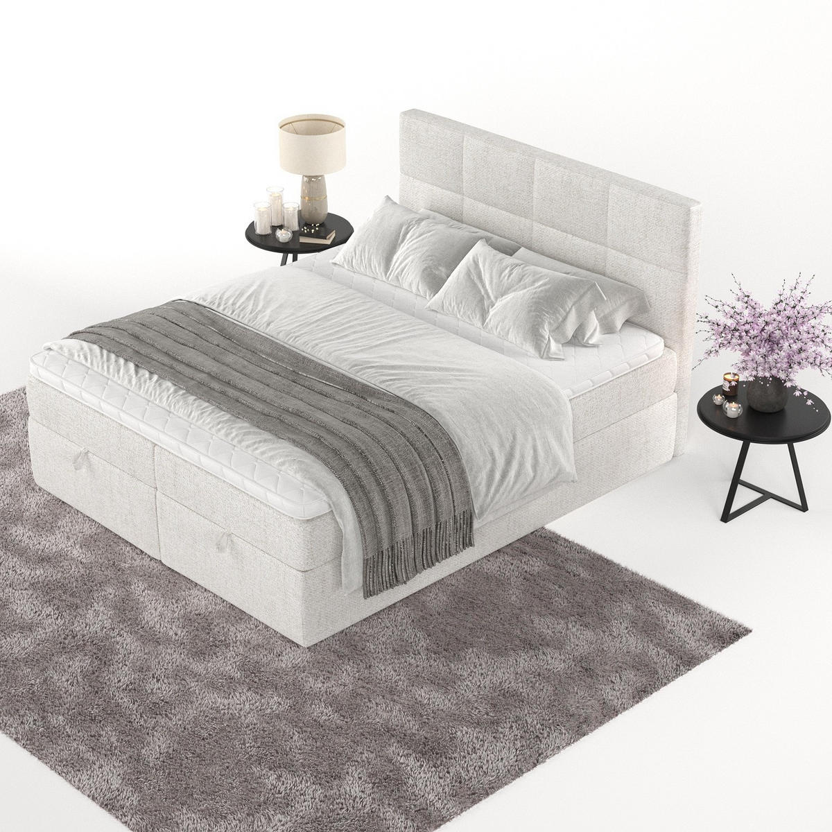 BOXBETT Velto 160/200 cm Creme im Neve Stoff - Creme/Schwarz, Holz/Holzwerkstoff (160/200cm) - AltaBeds