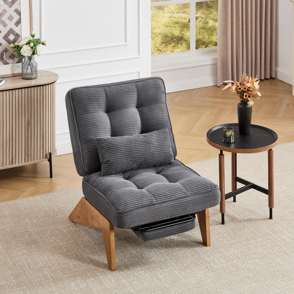 SESSEL Relaxsessel mit Fußstütze & Lendenkissen,verstellbar,Dunkelgrau - Dunkelgrau, Holz (73/90/59cm) - LVHOM