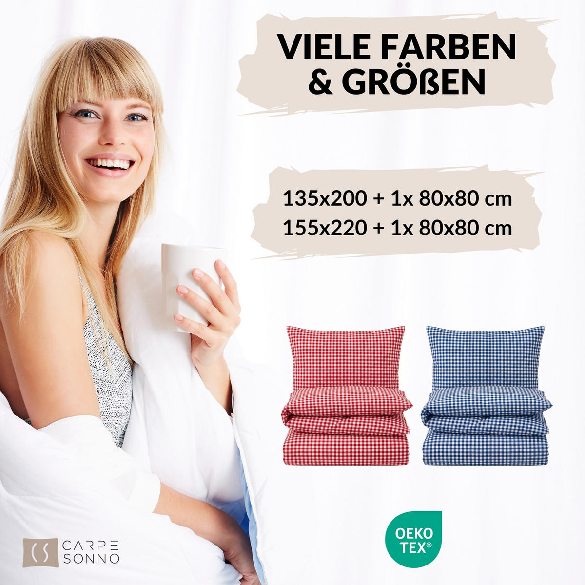 SEERSUCKER-BETTWÄSCHE 155x220 Kariert Sommer Bettbezug Bügelfrei aus 100% Baumwolle, Bettbezüge Karo Muster Blau - Blau, Textil (155/220cm) - Carpe Sonno